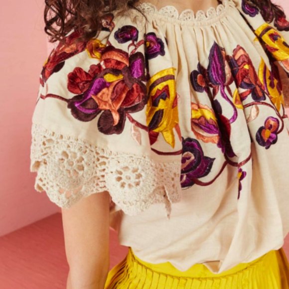 Ulla Johnson RUMI Embroidered Floral Crochet Top 0 - Picture 2 of 9